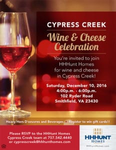 HHHunt Homes Cypress Creek Wine & Cheese Invitation Design