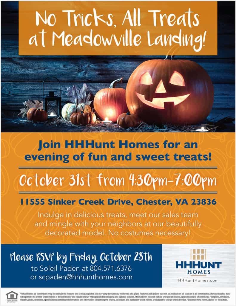 HHHunt Homes Meadow Landing No Tricks All Treats invitation design