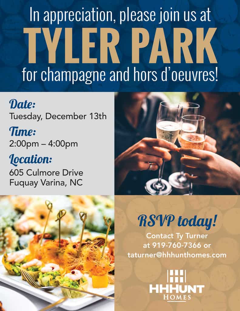 HHHunt Homes Tyler Park Champagne Night invitation design