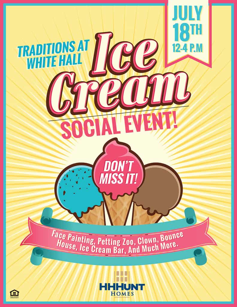 HHHunt Homes White Hall Ice Cream Social Event Invitation Design