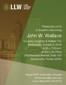 LLW John W. Wallace Welcome Reception Invitation Design