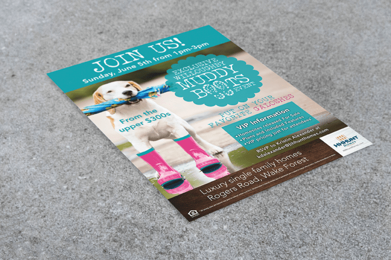 HHHunt Homes Willoughby Muddy Boots Event Invitation Design