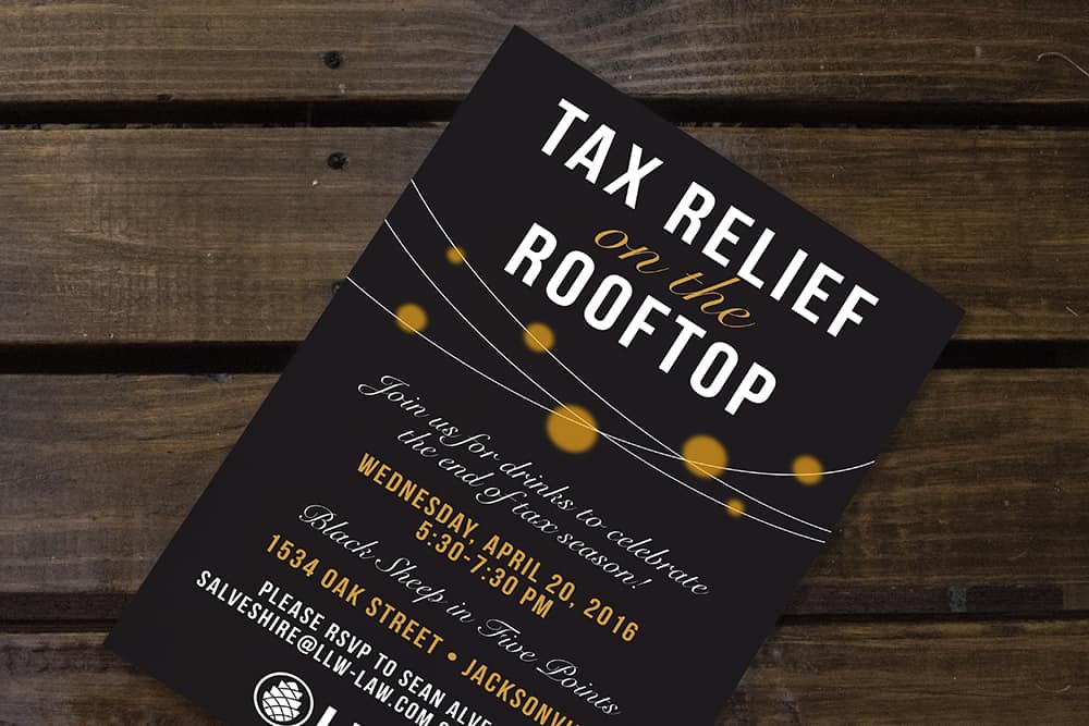 LLW Rooftop Tax Relief Invitation Design