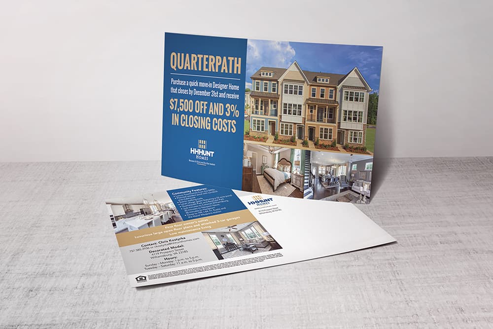 HHHunt Homes Quarterpath Quick Move-In Direct Mail Postcard